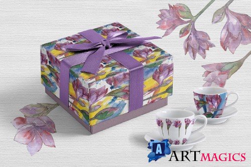 Purple amaryllis PNG watercolor set - 3063154