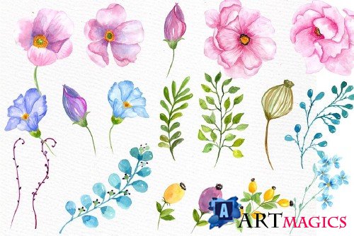 Watercolor wedding flowers clipart - 636757