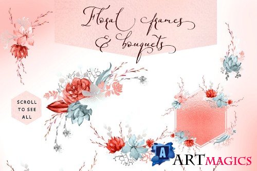 Coral Floral Wedding graphic & font - 3301473