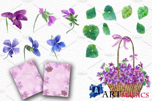 Watercolor violet flowers clipart - 636896