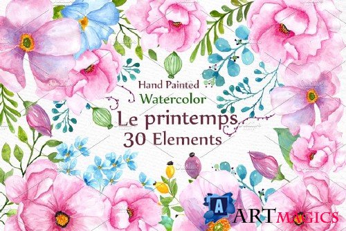 Watercolor wedding flowers clipart - 636757