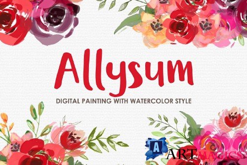 Allysum - Digital Watercolor Floral Flower Style Clipart - 238934