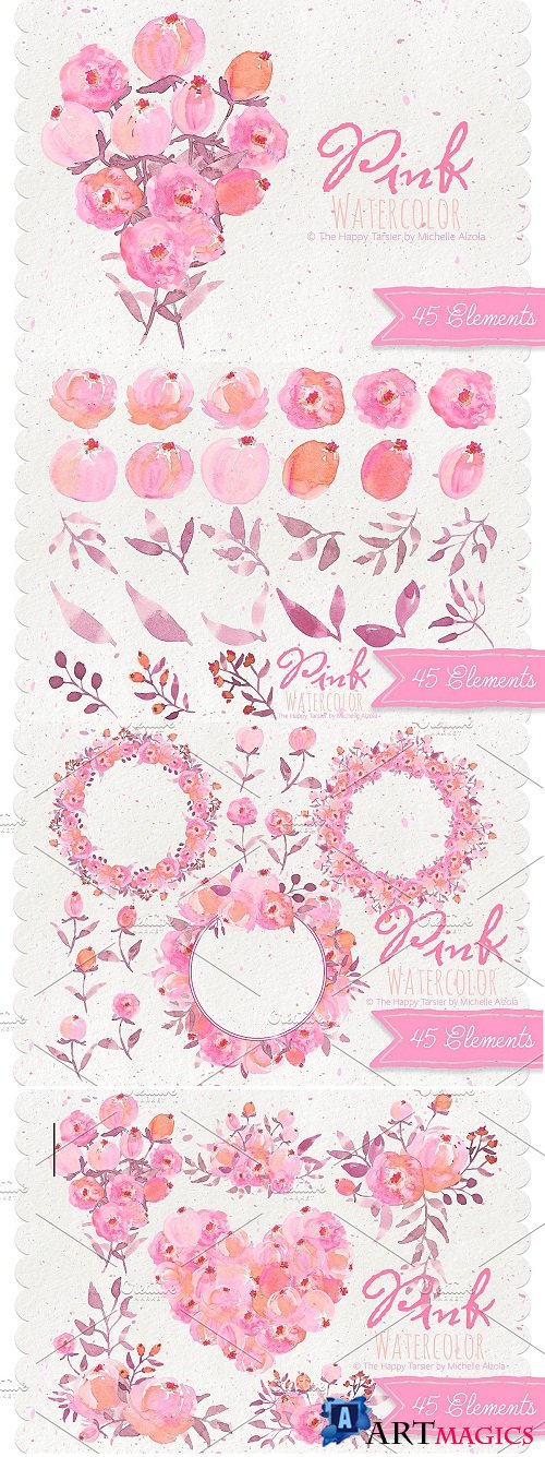 Watercolor Pink Flower Clipart - 1949506