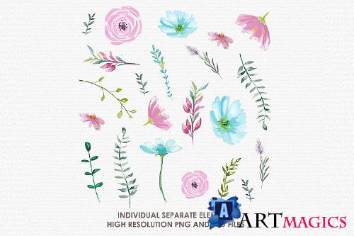 Lilian - Digital Watercolor Floral Flower Style Clipart - 238966
