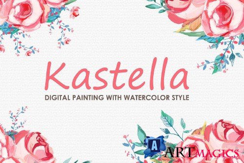 Kastella - Digital Watercolor Floral Flower Style Clipart - 238962