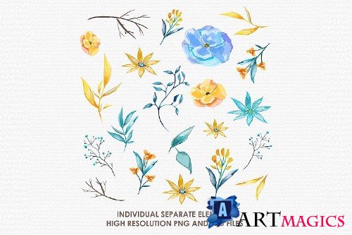 Blue Alamanda - Digital Watercolor Floral Flower Style Clipart - 238948