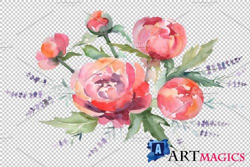 Bouquet with peonies and lavender - 3660044