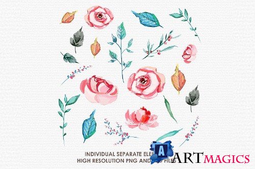 Kastella - Digital Watercolor Floral Flower Style Clipart - 238962