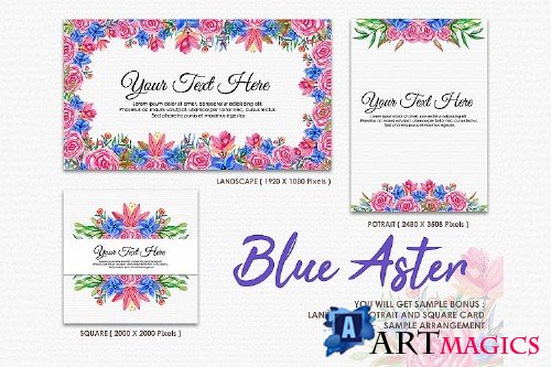 Blue Aster - Digital Watercolor Floral Flower Style Clipart - 238950