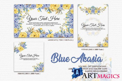 Blue Akasia - Digital Watercolor Floral Flower Style Clipart - 238946