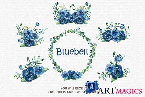 Bluebell - Digital Watercolor Floral Flower Style Clipart - 238951