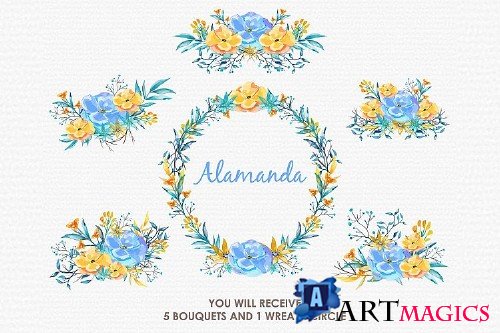 Blue Alamanda - Digital Watercolor Floral Flower Style Clipart - 238948
