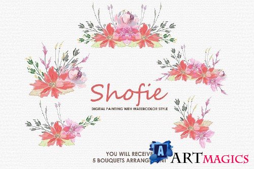 Shofie - Digital Watercolor Floral Flower Style Clipart - 238974
