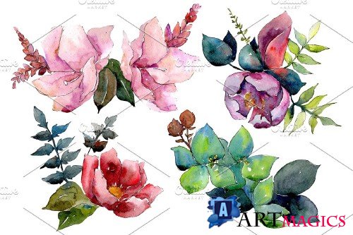 Bouquet of tropical flowers PNG set - 3079044