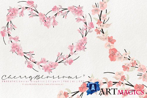 Cherry Blossoms 04 Pink&Peach Wreath - 3665623