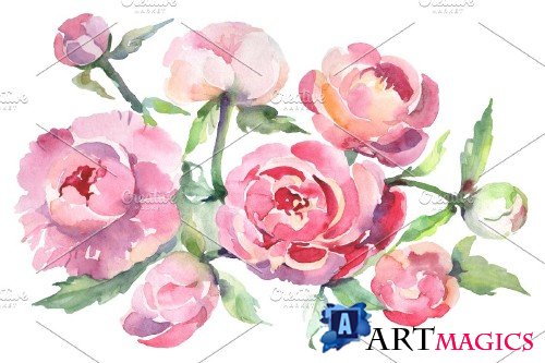 Bouquet with peonies Watercolor png - 3660942