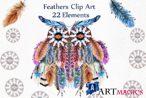 Watercolor feathers clipart - 791002