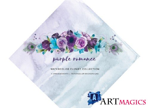 Watercolor Purple Turquoise Florals - 3125681