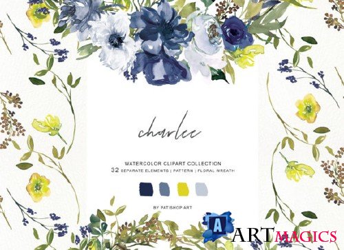 Watercolor Navy White Flower Clipart 3662403