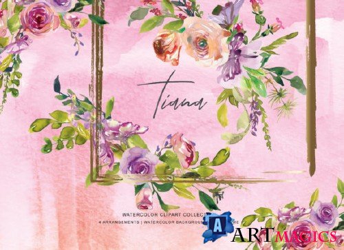 Watercolor Peach Purple Rose Clipart - 3165634