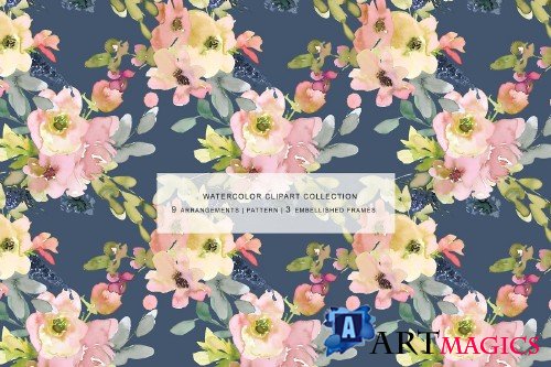 Watercolor Blush and Lemon Florals - 3625602