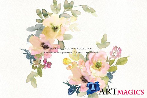 Watercolor Blush and Lemon Florals - 3625602