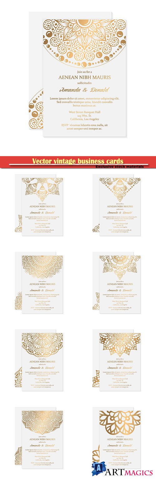 Vector vintage wedding cards with decorative elements with mandala