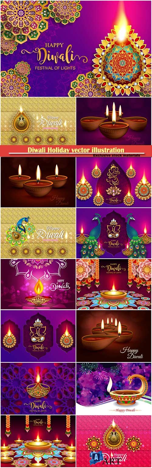 Diwali Holiday vector illustration with burning diya # 2
