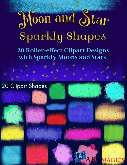 Moon and Star Sparkly Shapes - Clipart Designs - 36923