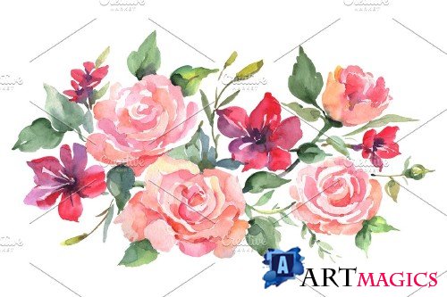Roses bouquet joy of love watercolor - 3675355