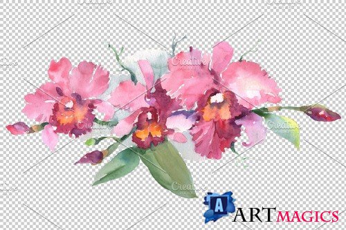 Branch of pink orchids watercolor - 3673898