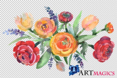 Bouquet floral waltz Watercolor png 3673985