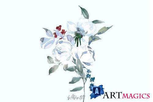 Watercolor White Rose Clipart - 3129794