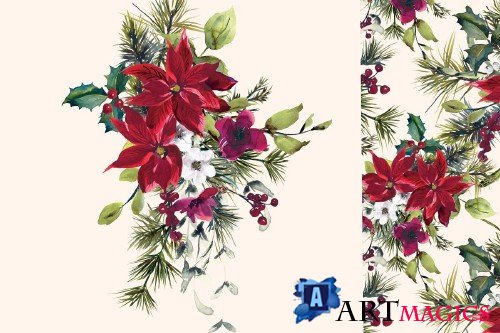 Watercolor Poinsettia Christmas Clipart - 3092253