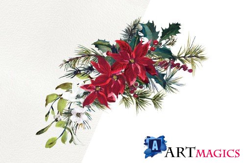 Watercolor Poinsettia Christmas Clipart - 3092253