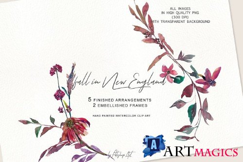 Watercolor Fall Twigs Herbs Flowers - 3080284