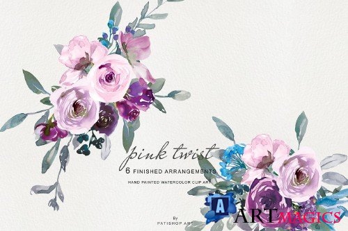 Watercolor Pink Purple Roses Clipart - 2846062