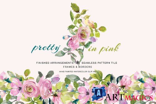 Watercolor Pastel Pink Sage Flowers 2895457