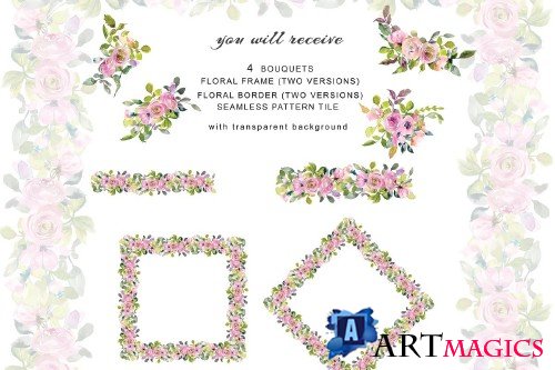 Watercolor Pastel Pink Sage Flowers 2895457