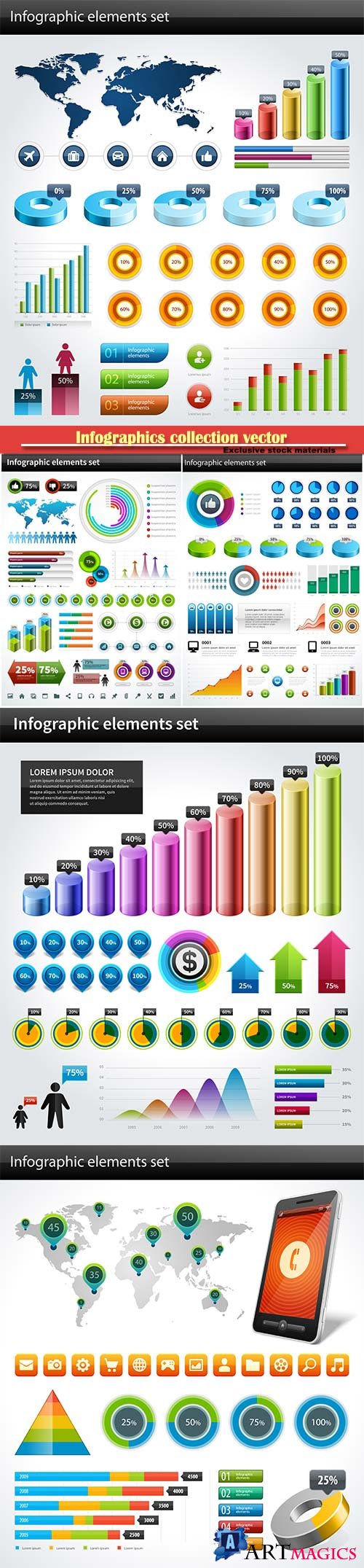 Infographics collection vector graph and charts design elements