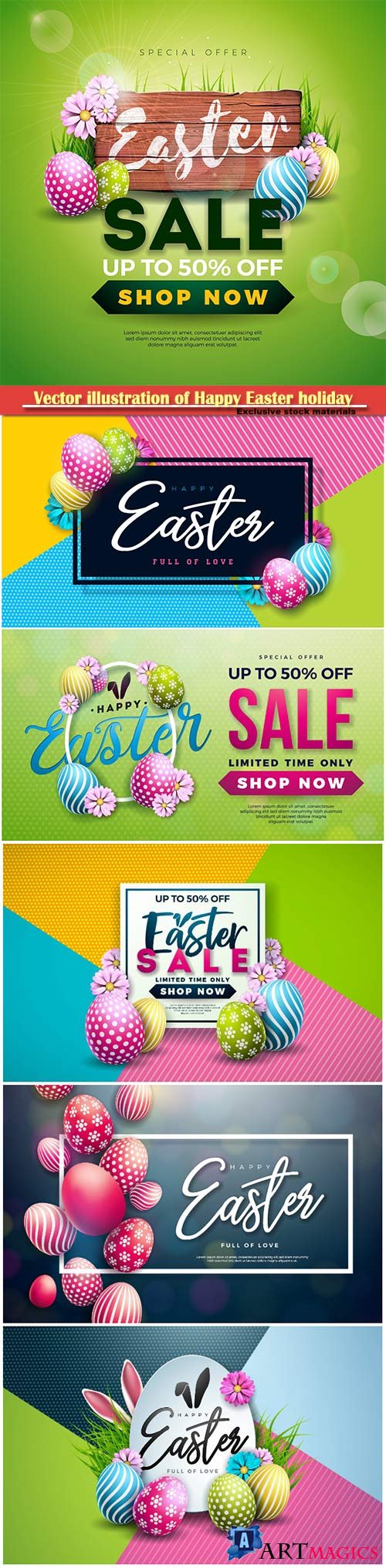 Vector illustration of Happy Easter holiday with egg and spring flower