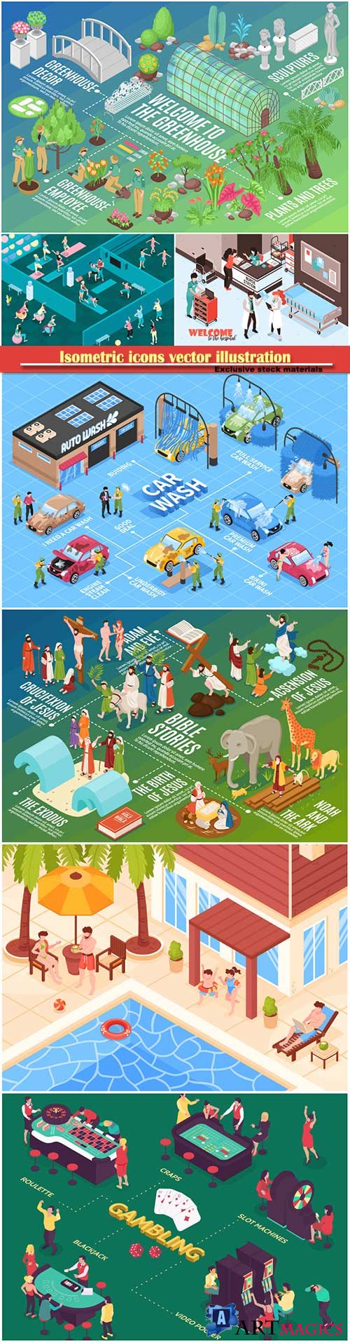 Isometric icons vector illustration, banner design template # 37