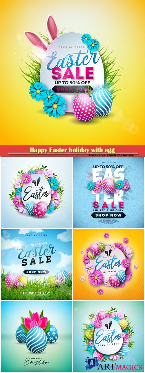 Happy Easter holiday with egg and spring flower vector illustration # 3