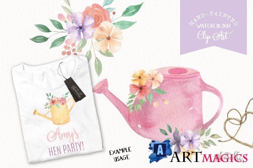 Watering Can Flowers Clipart Spring - 3485734