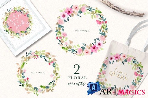 Pink Delight Watercolor Floral Clipart - 3692122