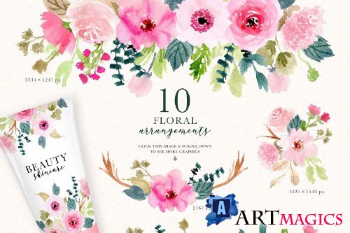 Pink Delight Watercolor Floral Clipart - 3692122
