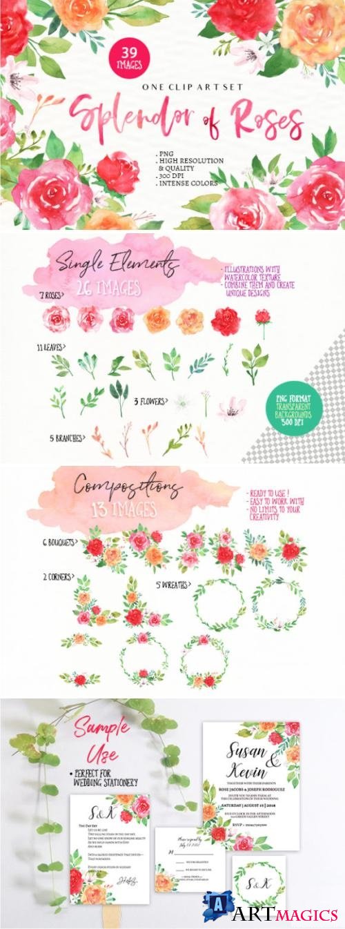 Splendor of Roses - floral Clip Art Set