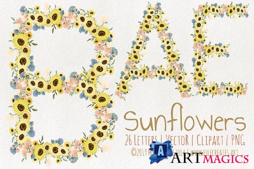 Sunflowers LETTERS Vector & Clipart - 3686770