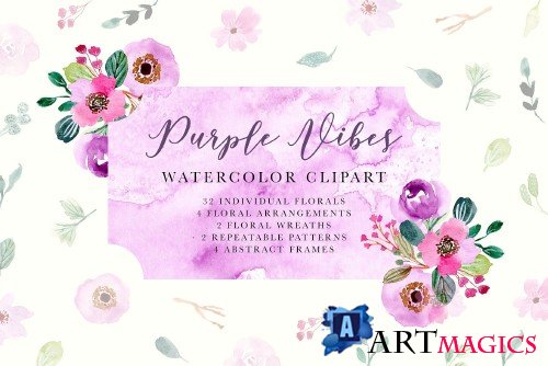 Purple Vibes - Watercolor Clipart - 3685719