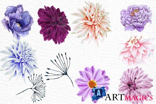 Watercolor flowers clipart - 1162938